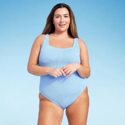 New - Women's Pucker Textured Full Coverage One Piece Swimsuit - Shade & Shore Blue 17 High-Waist Bikini Set New - Women's Pucker Textured Full Coverage One Piece Swimsuit - Shade & Shore Blue 17 High-Waist Bikini Set
