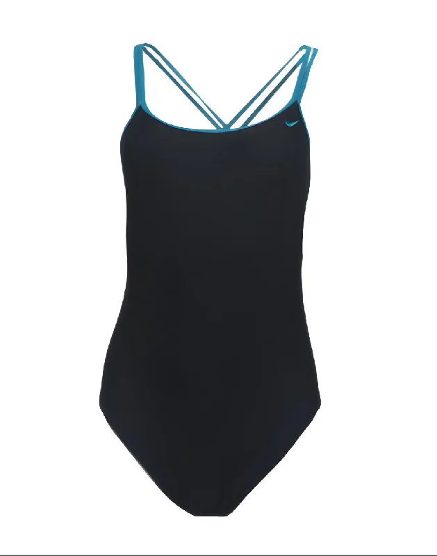 NIKE Women's Black Thin Straps Cross Back One Piece Swimsuit #7080 8 NWT Summer Ready Swimsuit