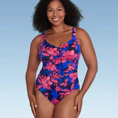 Open Box - Aqua Green Women's Cinch Front One Piece Swimsuit UPF 50+ Full Coverage Strappy Back Bikini Open Box - Aqua Green Women's Cinch Front One Piece Swimsuit UPF 50+ Full Coverage Strappy Back Bikini