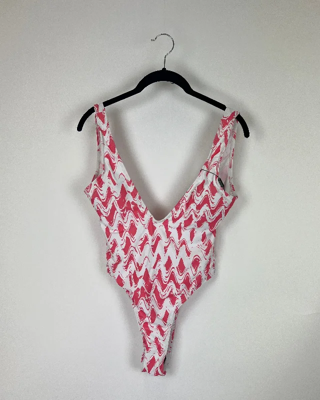 Pink and White Swimsuit - Small Plus-Size Bikini Set