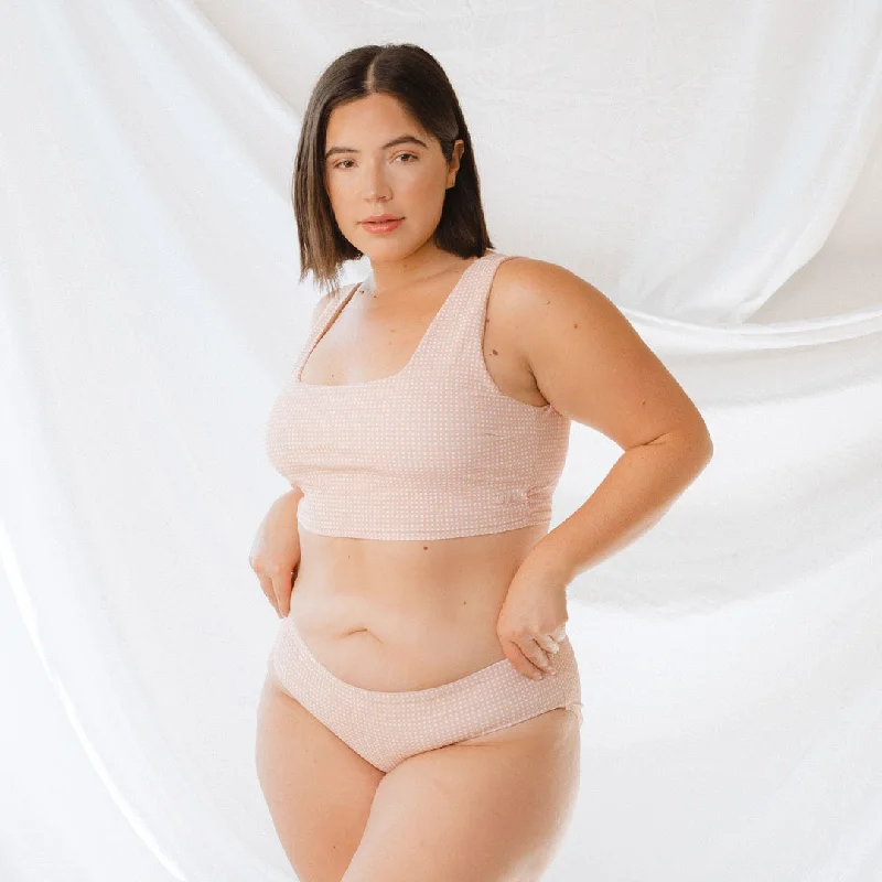 Pink Checkers Olivia Swim Crop Classic Sporty Swimsuit