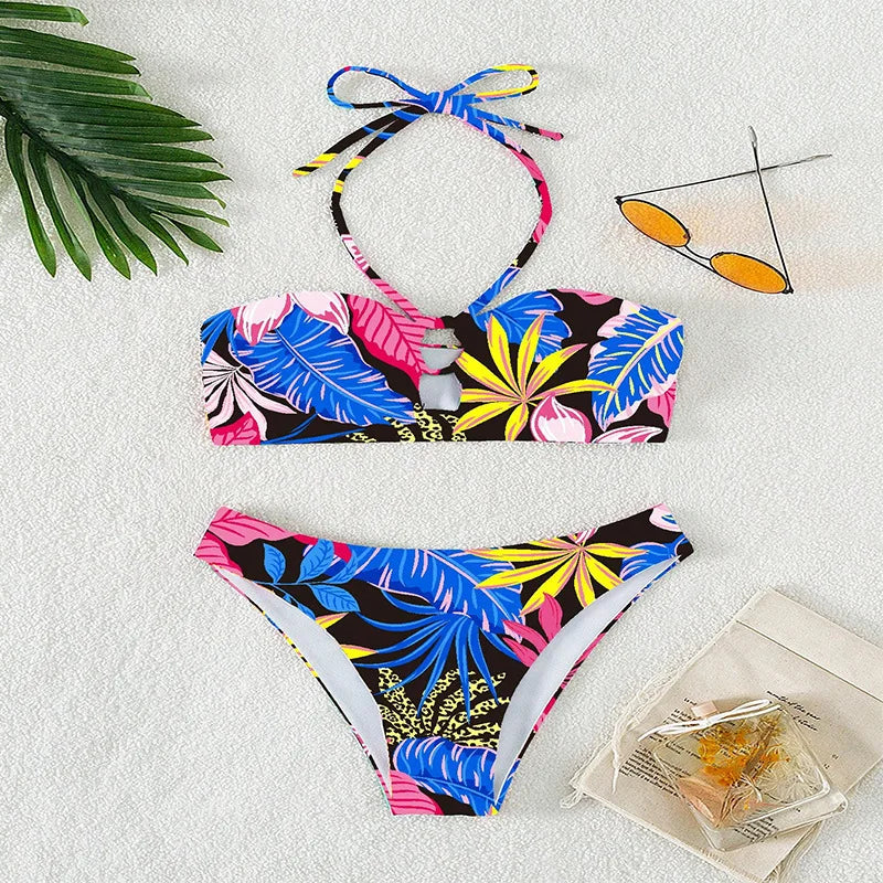 Printed Strapless Swimsuit Bikini Fashion Trendy Swimwear Set