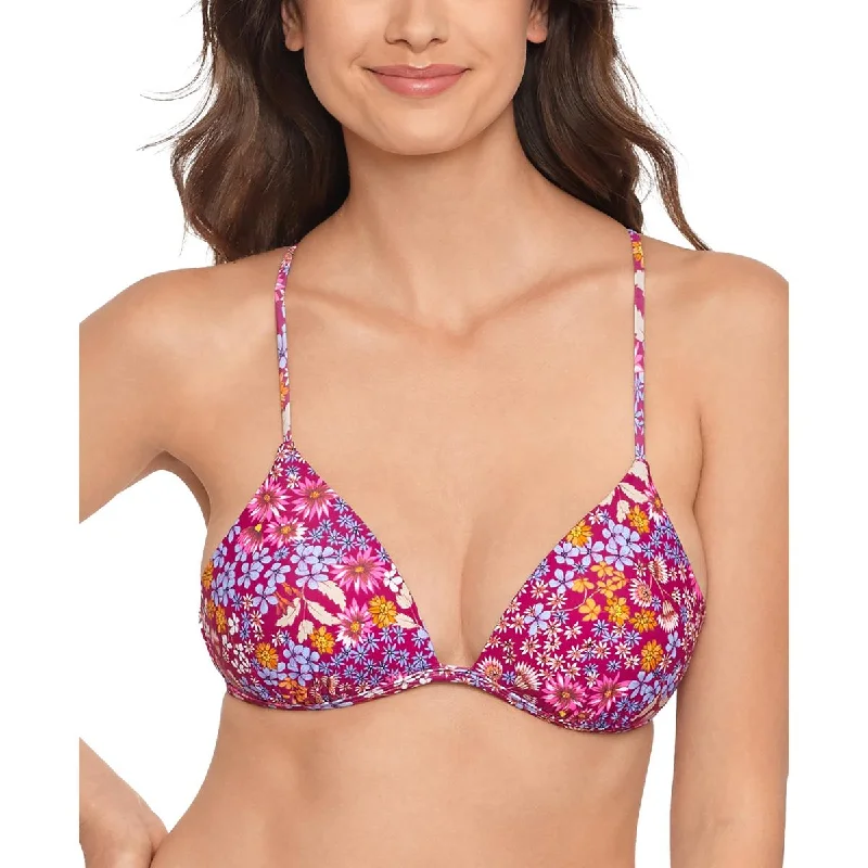 Salt + Cove Womens Floral Print Nylon Bikini Swim top Ruffled Swimsuit Top