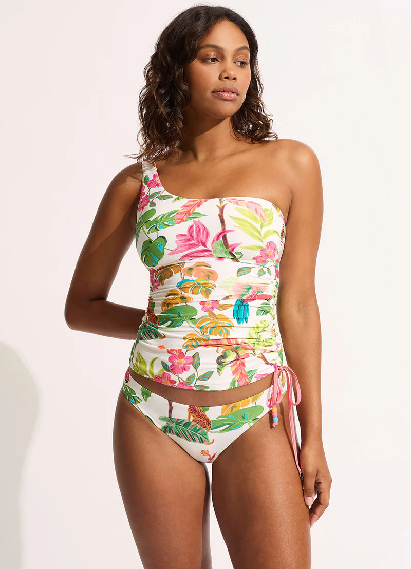 Tropica One Shoulder Tankini Top - Ecru Strapless Swimsuit Top