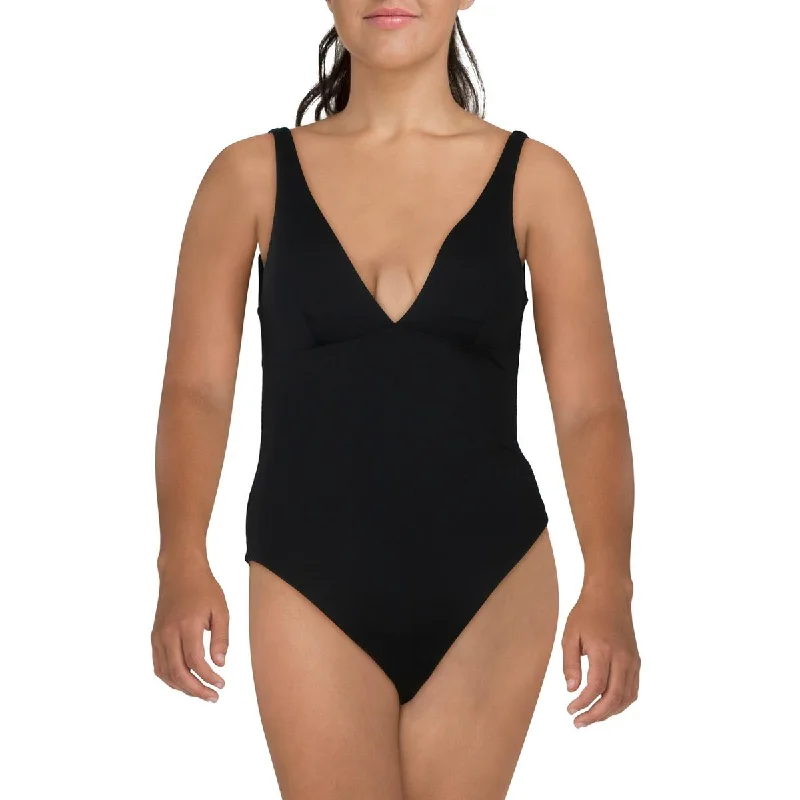 Seafolly Womens Solid Nylon One-Piece Swimsuit Elegant Ruffled Bikini
