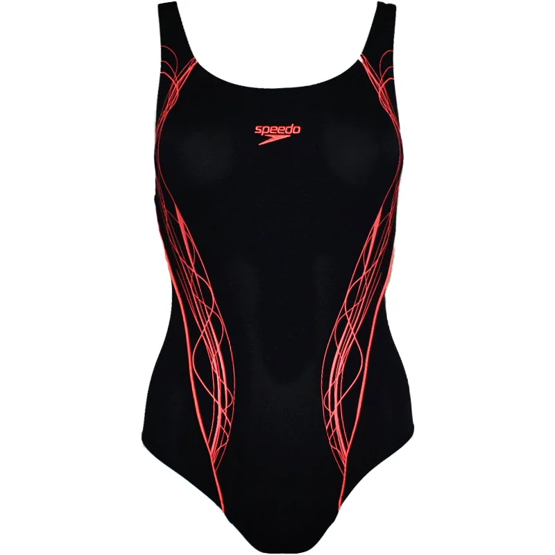 Speedo Womens Panel Muscleback One Piece Swimming Costume - Black/Red Mesh Panel Swimwear Speedo Womens Panel Muscleback One Piece Swimming Costume - Black/Red Mesh Panel Swimwear