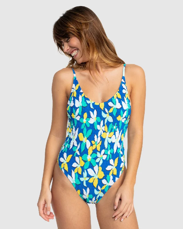Womens Sunny Days Floral One Piece Swimsuit Push-Up Bikini Bottoms