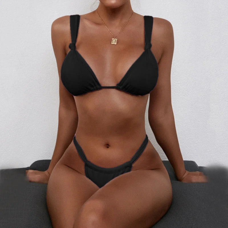 Women's Bikini Strap Knotted Swimwear Solid Color Swimsuit Mesh Swimsuit Top