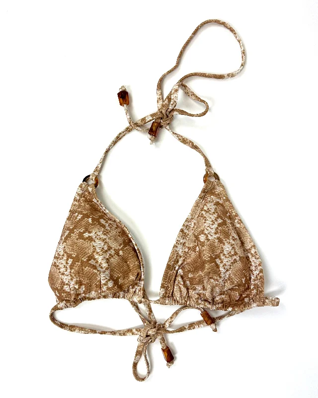 Tan Snake Skin Triangle Swim Top -  Small Push-Up Swimsuit Top