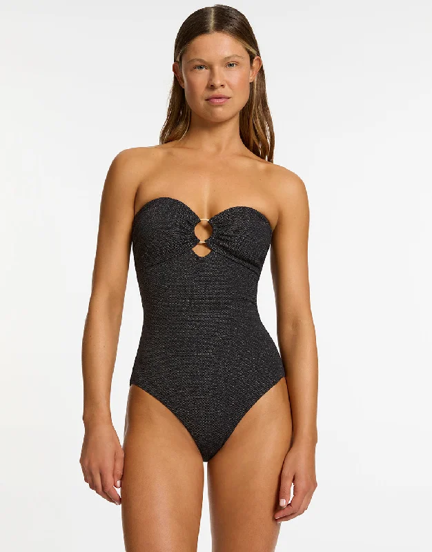 Tirari Nights Bandeau Swimsuit - Black Mesh Panel Swimwear