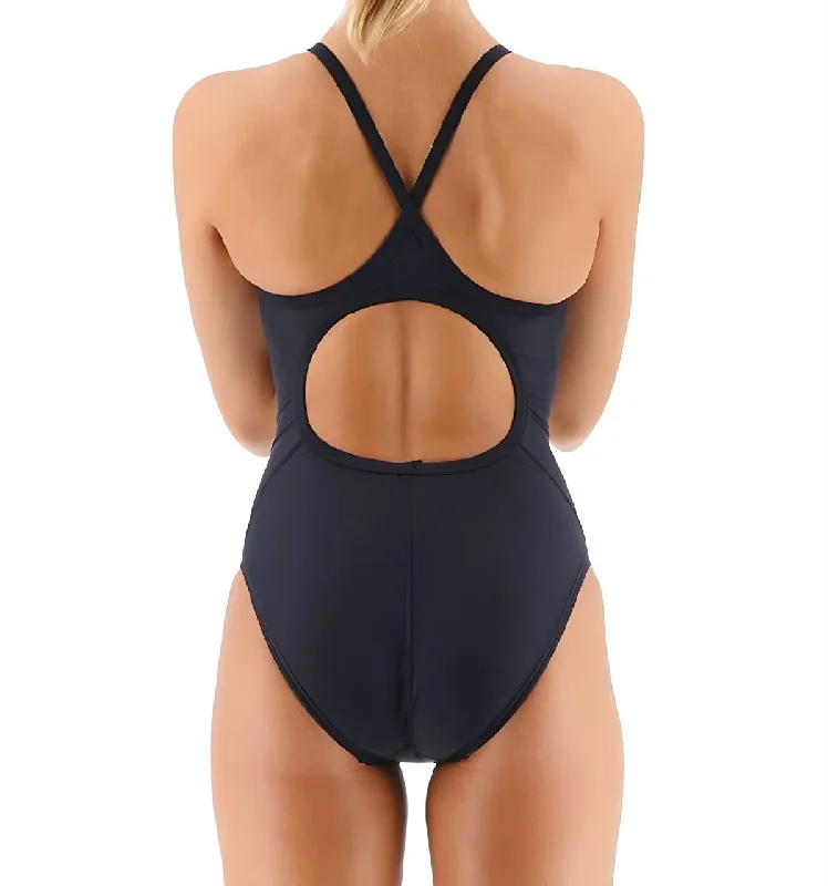 TYR Women's Black Solid Diamond Back-A One Piece Swimsuit #DSOL1A 34 NWT Halter Top Bikini