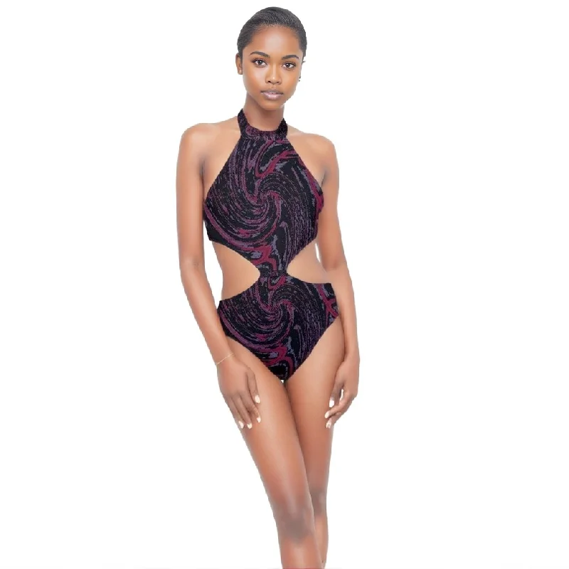 Velvet Halter Side Cut Swimsuit Sporty Swimsuit Style