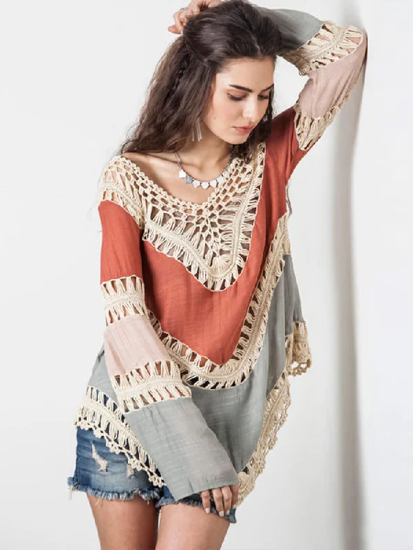 Women’s Boho V Neck Crochet Hollow Out Beach Swimsuit Cover Ups Quick-Dry Tankini