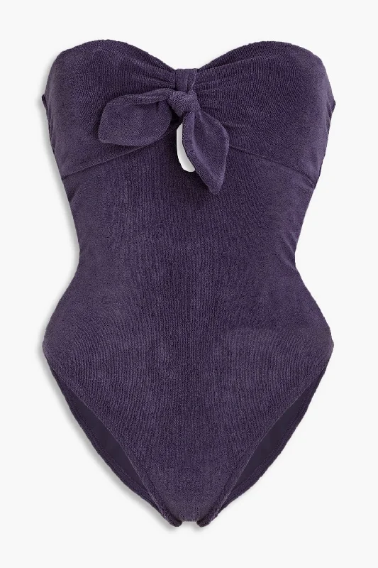 Zimmermann Bow-embellished cotton-terry bandeau swimsuit UK 14 Quick-Dry Swimsuit