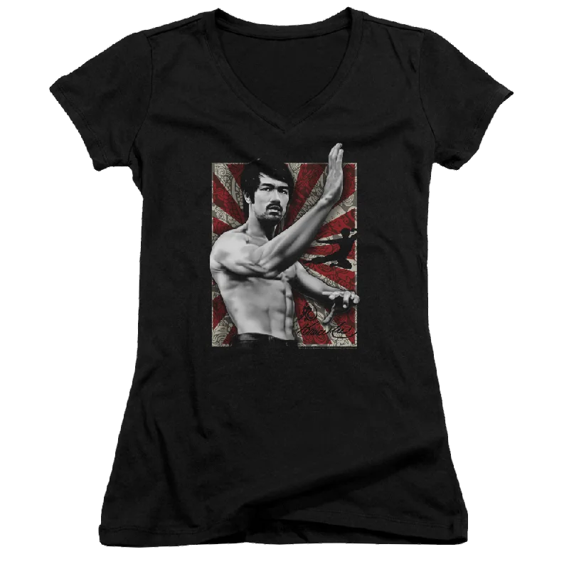 Bruce Lee Concentrate - Juniors V-Neck T-Shirt-- Polka Dot Checkered Tartan
