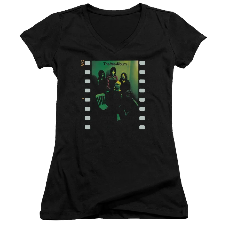 Yes Album Juniors V-Neck T-Shirt-- Mesh Canvas Denim