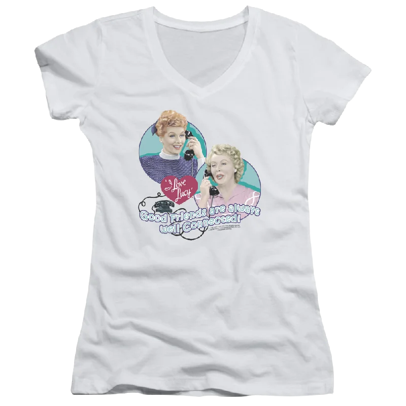 I Love Lucy Always Connected Juniors V-Neck T-Shirt-- Jersey Fabric Tulle Fabric Batik Fabric I Love Lucy Always Connected Juniors V-Neck T-Shirt-- Jersey Fabric Tulle Fabric Batik Fabric