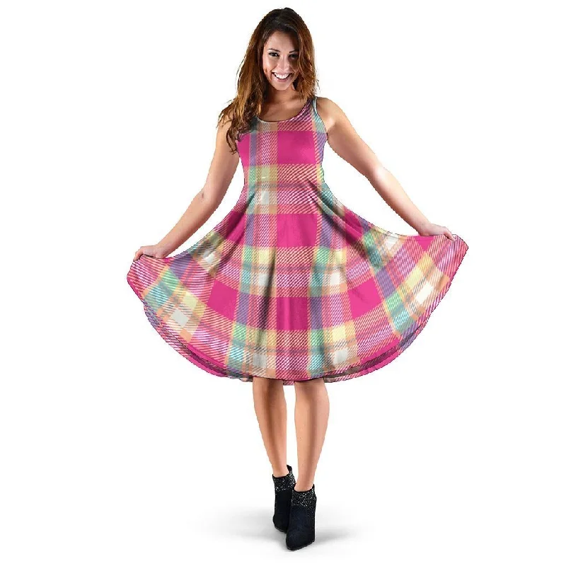 Pink Plaid Tartan Print Dress Tunics New arrival