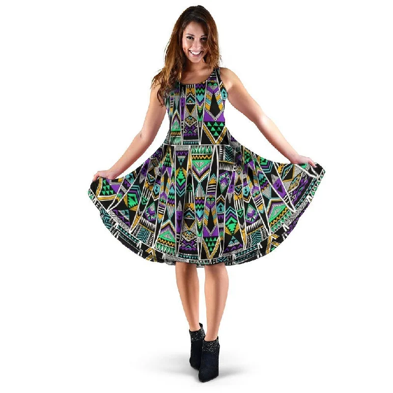 Multicolor Native Aztec Vintage Trippy Dress Tunic Top Casual