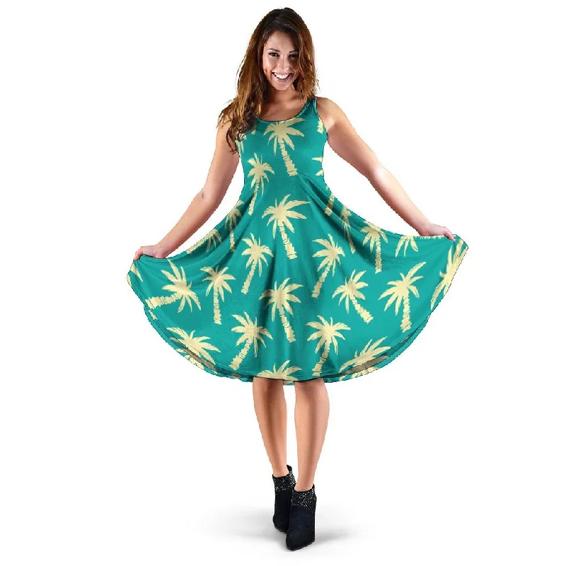 Green Palm Tree Hawaiin Print Dress Tunics Canvas sturdy