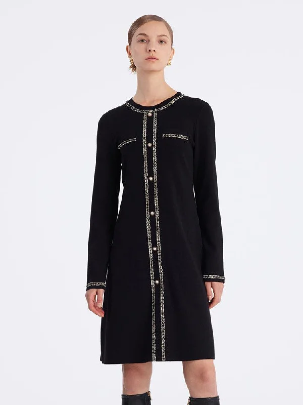 Black Long Sleeve Straight Dress Tunics Timeless classic