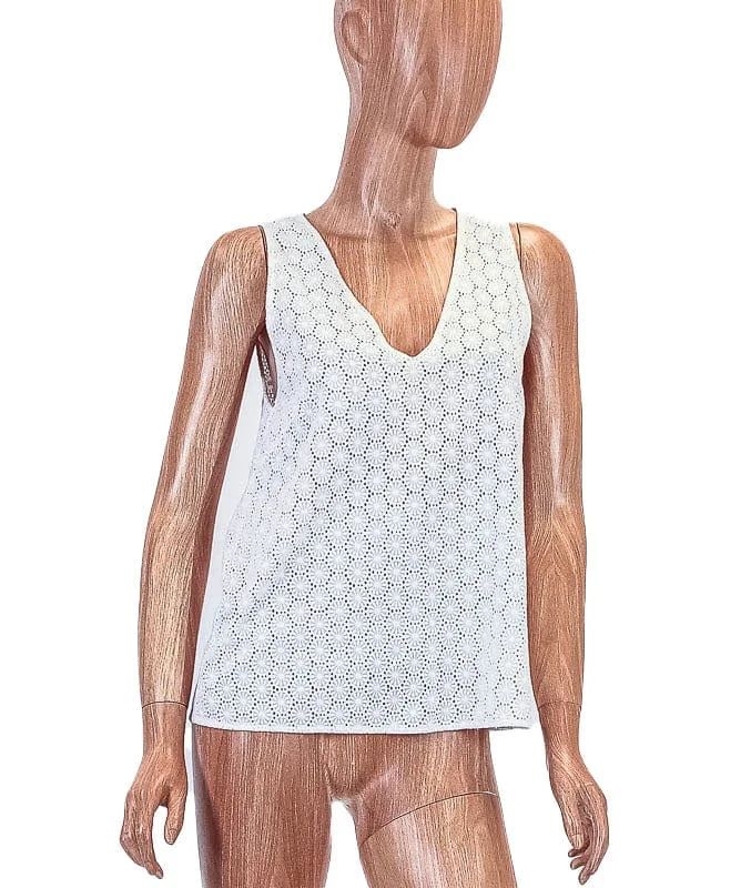 V-Neck Eyelet Tank cold shoulder tank