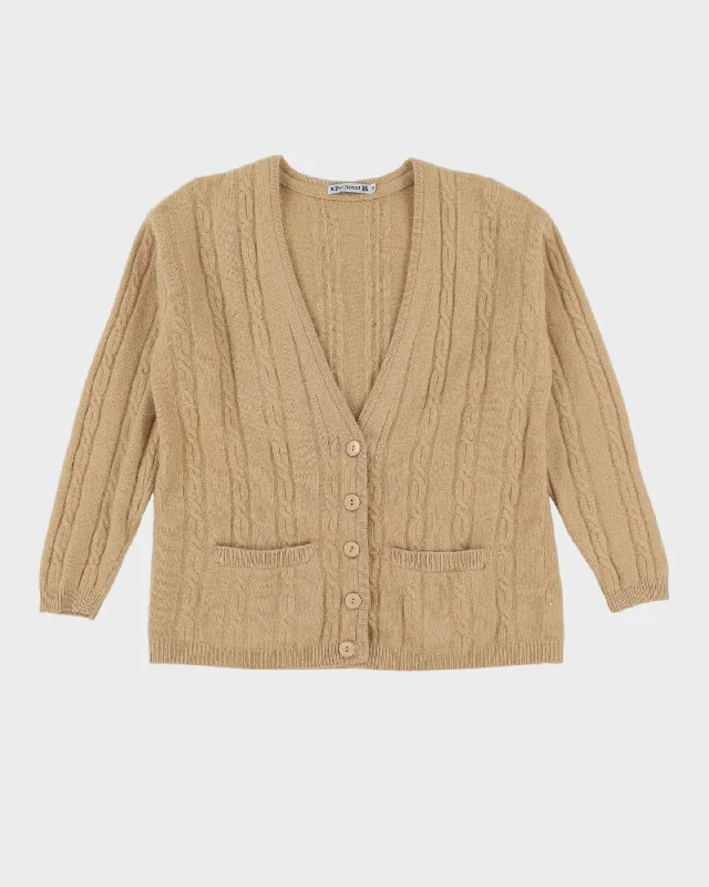 Beige Lambswool Knitted Cardigan - L Cardigan Knitwear Sweater