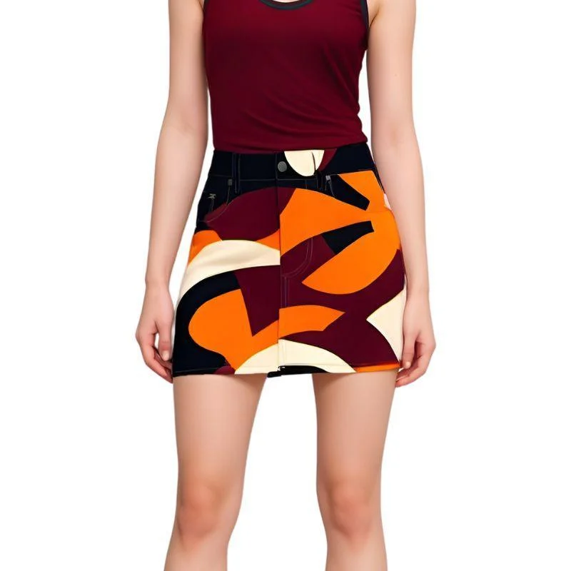 Copenhagen Mini Stretch Denim Print Skirt - Airline Series wool skirt sturdy