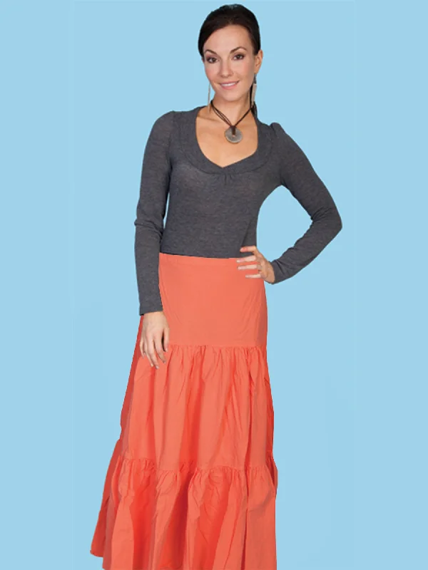 Scully Womens Orange 100% Cotton 3 Tier Skirt lightweight skirt design
