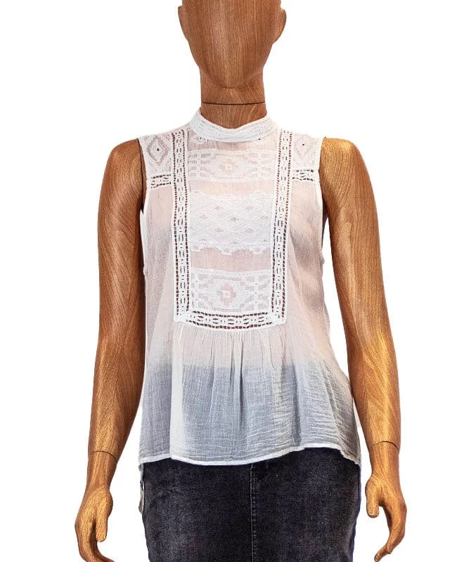 Embroidered Sheer Tank crew neck tank