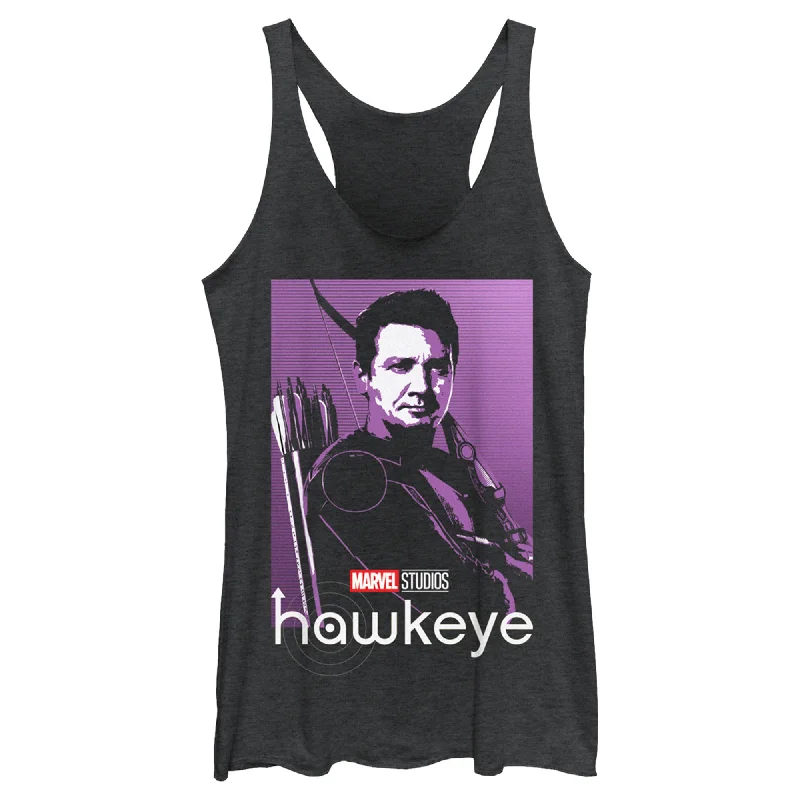 Women's Marvel Hawkeye Purple Portrait Racerback Tank Top spandex blend tank