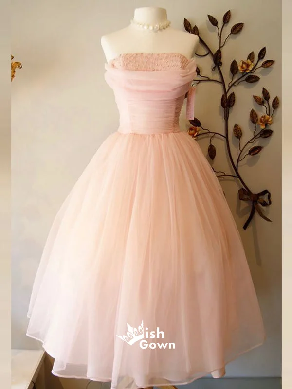 Elegant Light Pink Strapless Beaded Kneel Length Long Party Dress Prom Dresses,Evening Dress Online, WGP878 Tunics Handmade artisanal