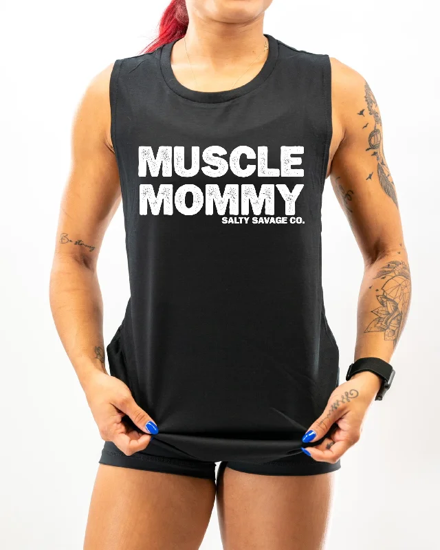 Salty Savage Ladies "MUSCLE MOMMY" Muscle Tank navy tank top