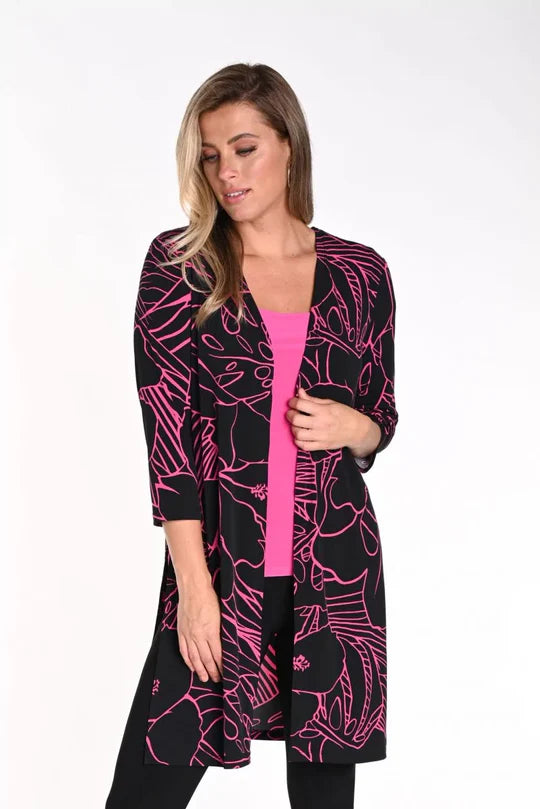 Frank Lyman #241486 black fuchsia cardigan Zippered Buttoned Snapped
