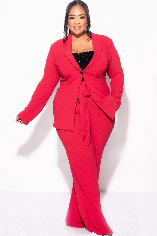 Final Sale Plus Size 2pc Oversized Pants Suit in Burgundy Wine Formal Dress Pants