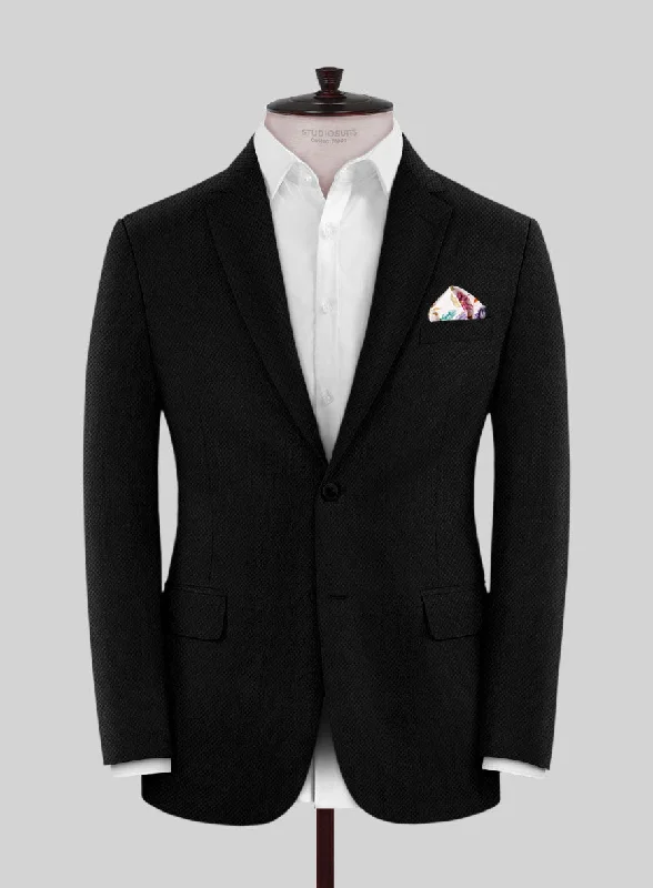 Scabal Black Waffle Wool Jacket Denim Fabric Leather Fabric Suede Fabric