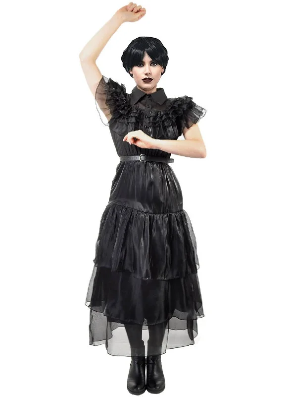 Deluxe Womens Black Wednesday Party Dress Costume Mermaid Tail Wedding