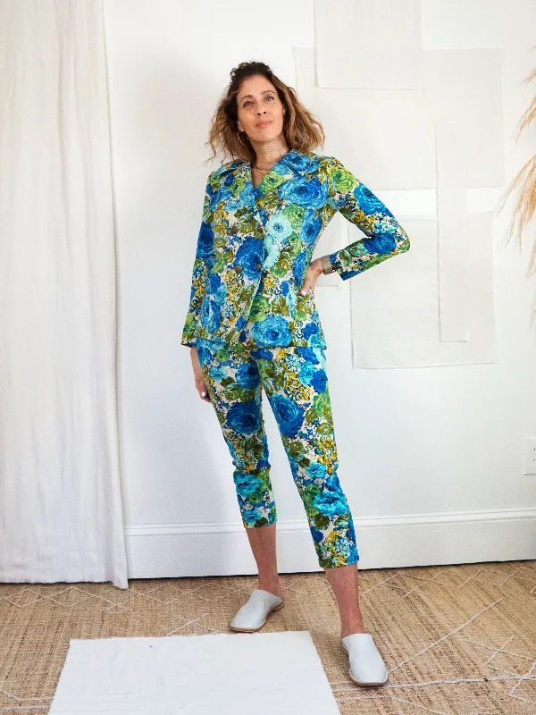 Vintage 50's Floral Barkcloth Pant Set Chic Slim Fit Pants