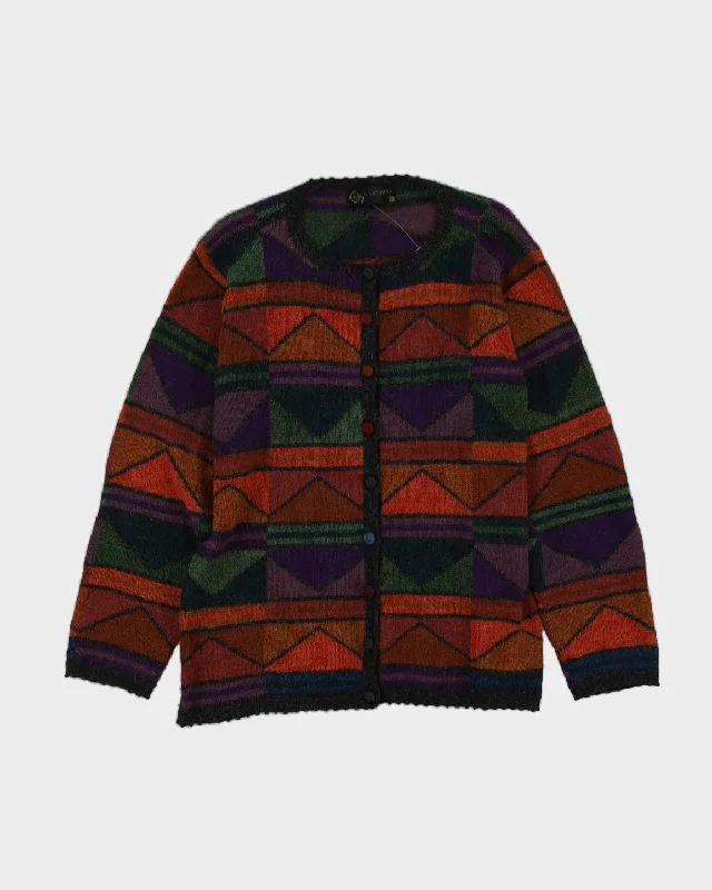 Orange And Purple Patterned Knitted Cardigan - M Layered Multi-layer Single Layer