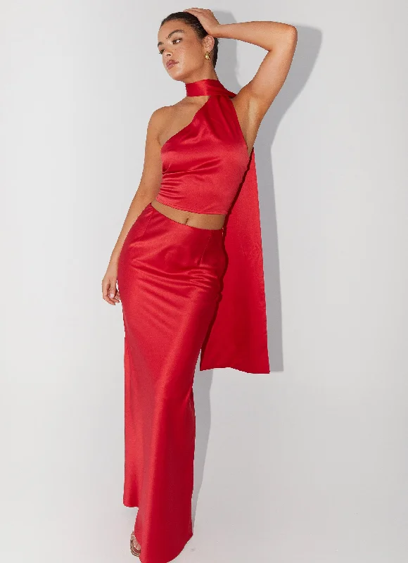 Josefina Satin Maxi Skirt - Rouge Red cashmere skirt fine