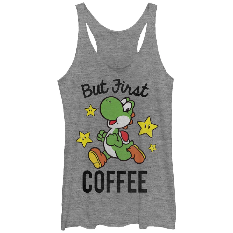 Women's Nintendo Yoshi First Coffee Racerback Tank Top strapless tank top