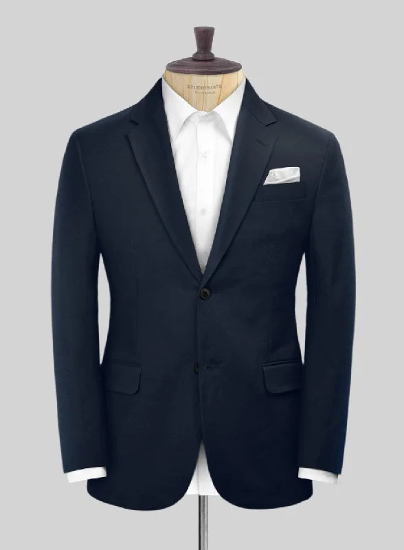 Scabal Dark Navy Cotton Stretch Jacket Welt Pockets Slit Pockets Flap Pockets