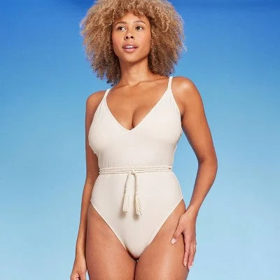 New - Shade & Shore Women's Braid Belt High Leg One Piece Swimsuit Swimwear Tropical Print Bikini New - Shade & Shore Women's Braid Belt High Leg One Piece Swimsuit Swimwear Tropical Print Bikini